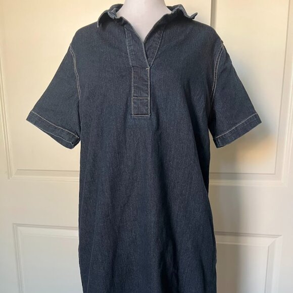 Liz Claiborne Simply Liz Dark Wash Denim Shirt Dress Size Medium - Picture 1 of 14